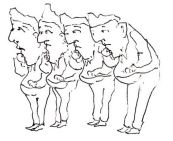 An illustration of four men by JEREMY STEIG